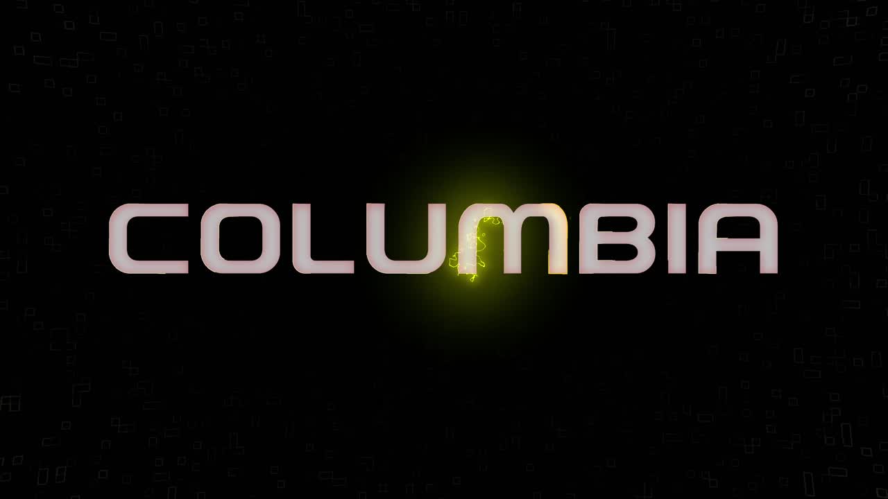Grafica animata COLUMBIA lampeggiante ed elettrificata in bianco, giallo e nero