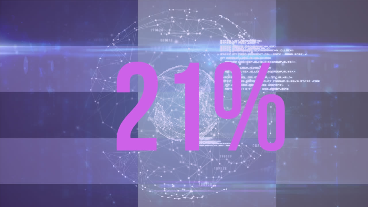 파란색 배경에서 35%의 애니메이션, 연결 및 데이터 처리