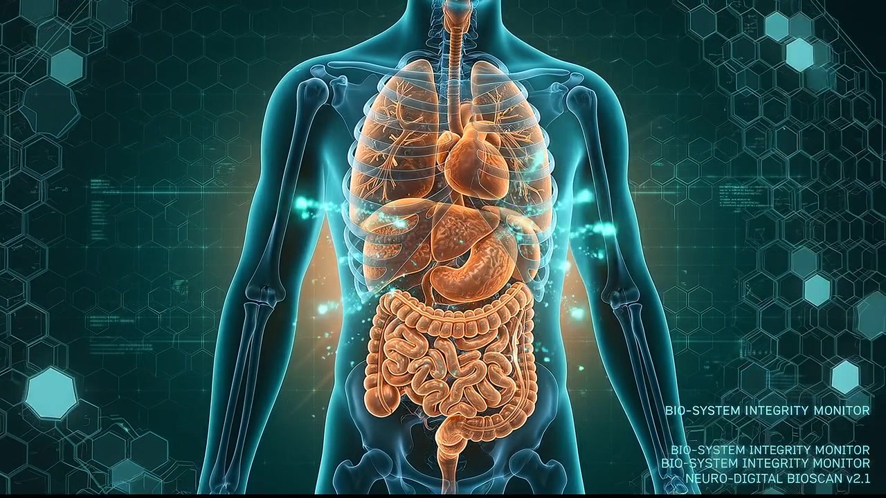 X Ray Style Digital Mesh Scan of the Human Respiratory and Digestive Organs