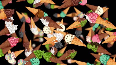 conos de helado vibrantes girando en animación dinámica