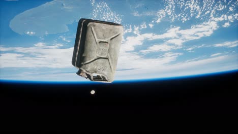 metal vintage y jerrycan sucio en órbita terrestre
