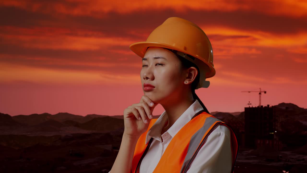 ingeniera mujer al atardecer.