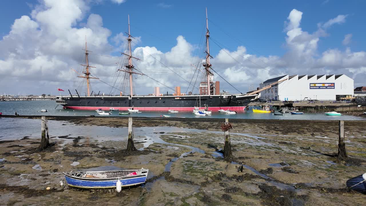 View of the HMS Warrior at Low Tide, Portsmouth, United Kingdom