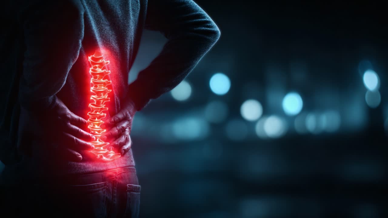 A Striking Visual of Lumbar Pain: The Focused Display of Spinal Discomfort Highlighting the Human Experience of Back Issues and Its Impact on Daily Life