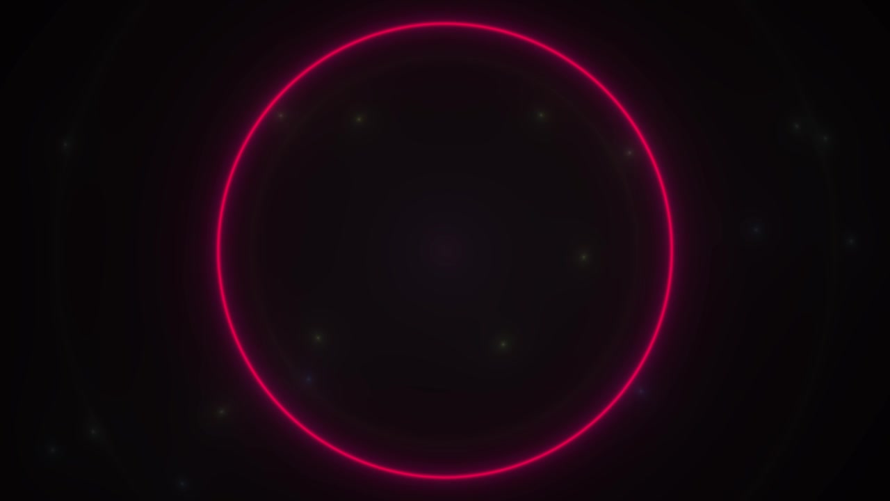 Glowing Pink Neon Circle with Abstract Light Particles on Dark Background