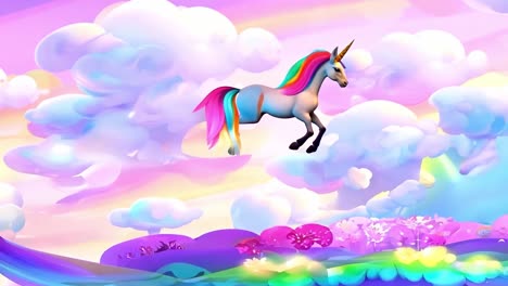 a magical unicorn flying through a rainbow sky