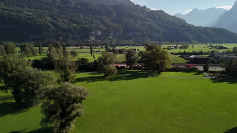 Switzerland nature landscape, aerial pristine natural rural land forest