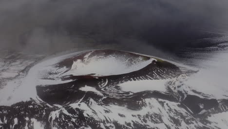 aerial view of apple crater in iceland during cloudy day