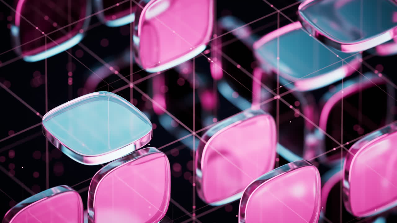 Abstract neon glass geometry cubes, 3d rendering.