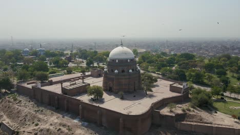 aerial view of the tomb of hazrat shah rukn-e-alam in multan city in punjab, pakistan