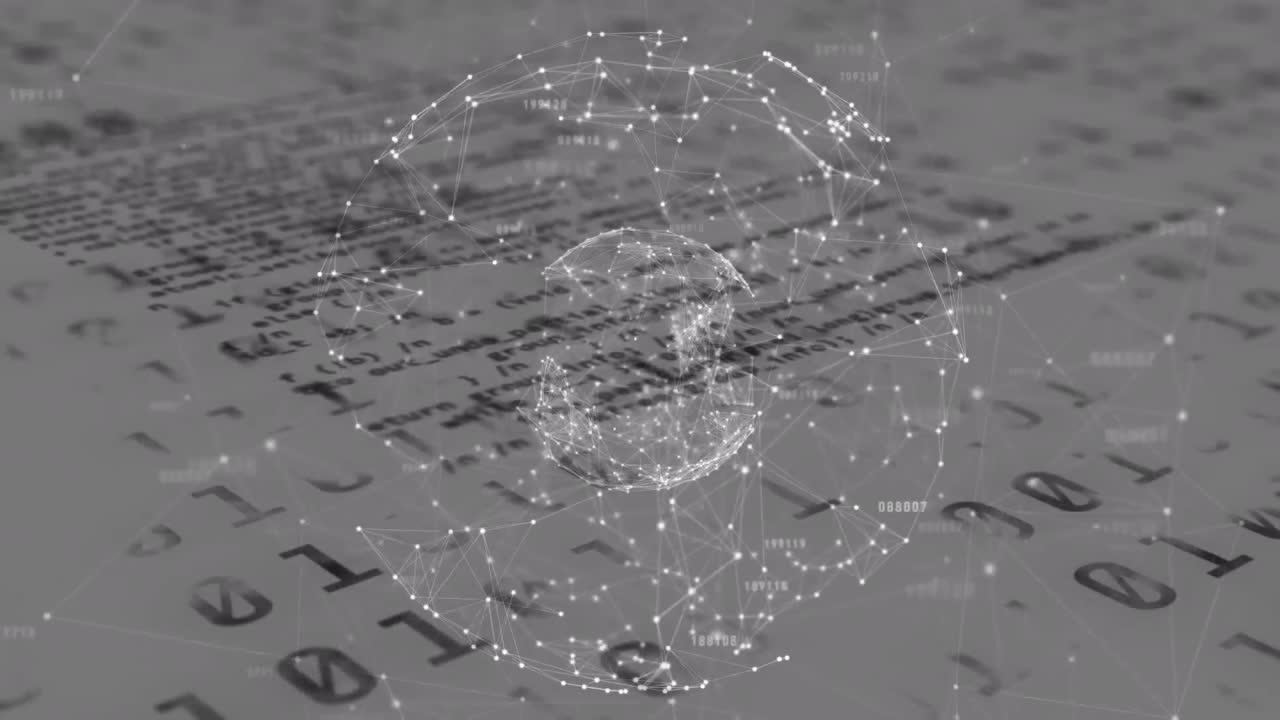 바이너리 코딩과 데이터 처리를 중심으로 회전하는 연결의 글로벌 네트워크의 애니메이션