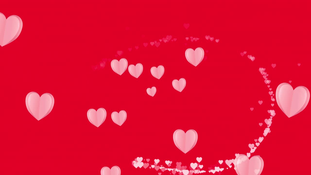 ⁇ 은 배경에 떠다니는 분홍색 심장 아이콘의 애니메이션