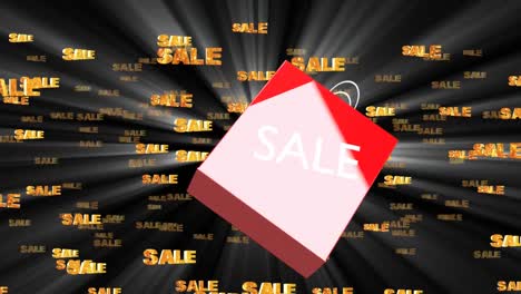 Animation-of-shopping-bag-against-sale-pattern-