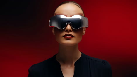 woman in futuristic silver goggles