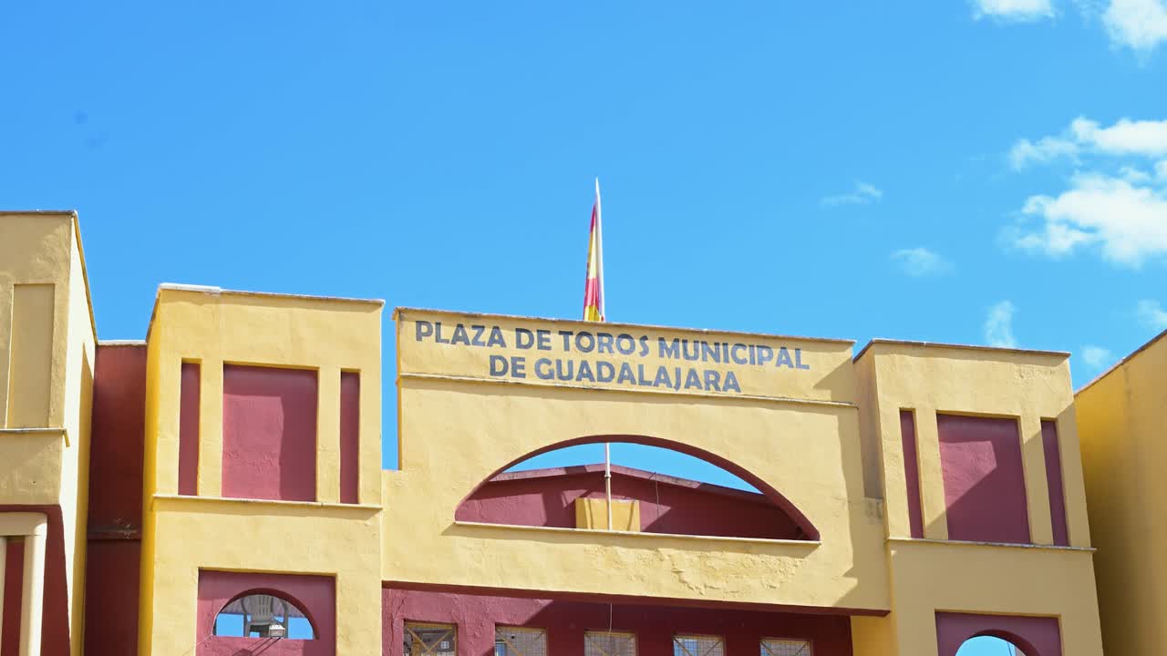 Guadalajara, Spain: Its Municipal Bullfighting Arena stands as a vibrant architectural landmark. The colorful exterior is a powerful symbol of deep-rooted Spanish tradition and cultural heritage.