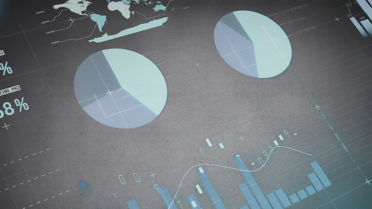animación de estadísticas y procesamiento de datos sobre un fondo gris