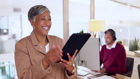 Laughing,-meme-and-senior-business-woman