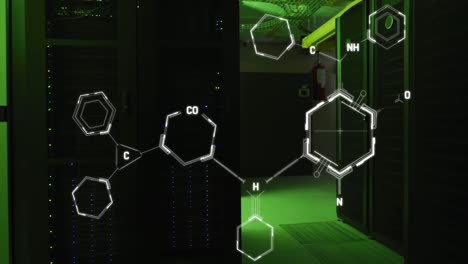 Animación-De-Fórmula-Química-Sobre-Sala-De-Servidores