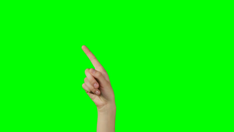 초록색 스크린 배경 에 손 의 제스처 를 하는 사람