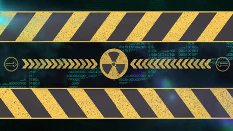 Animation of data processing and radioactive symbol over black background