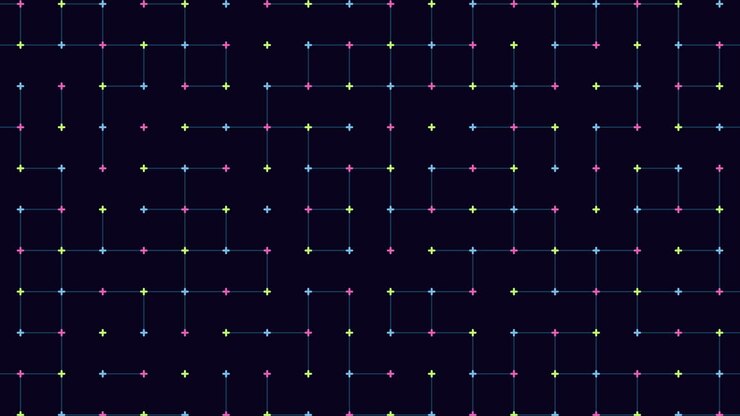 Rainbow crosses geometric pattern with connected lines
