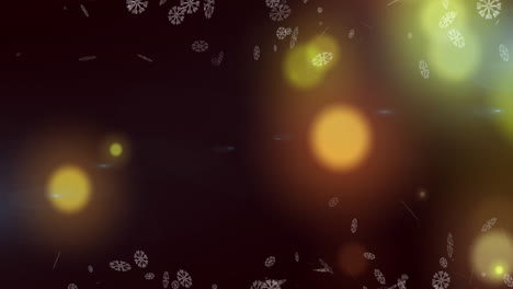 animación de copos de nieve y luces que caen sobre un fondo marrón