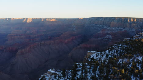 Rotating-aerial-from-Shoshone-point-showing-majestic-steep-brown-mountains-of-Grand-Canyon,-USA