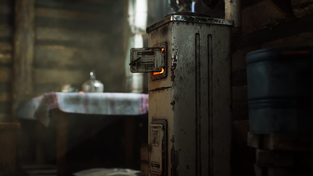 темный интерьер ретро-деревянного дома