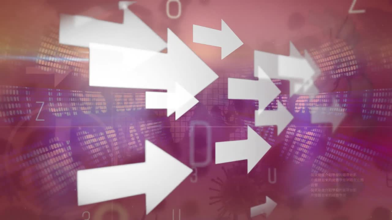 다중 화살표의 디지털 애니메이션과 코로나19 세포에 대한 주식 시장 데이터 처리