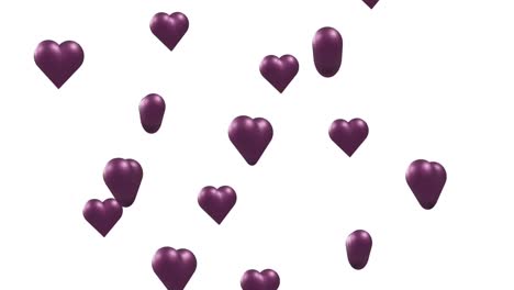 Animation-of-purple-hearts-moving-on-white-background