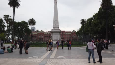 pov walking in plaza de mayo urban park landmark of buenos aires argentina