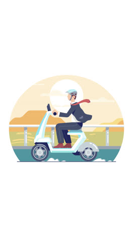 An-animation-of-a-Young-man-driving-a-scooter