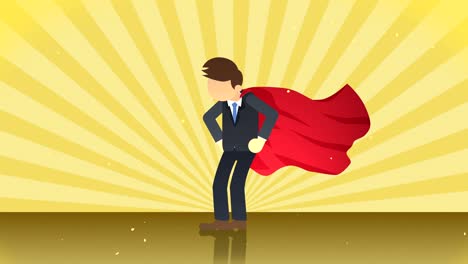 superhero standing on sunburst background. sun beam ray background. business concept. comic loop animation.