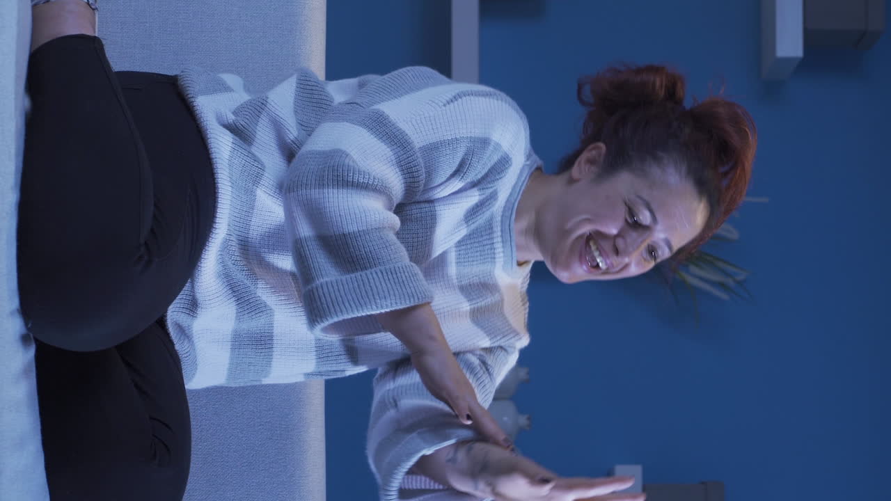 Vertical video of Crazy self laughing.