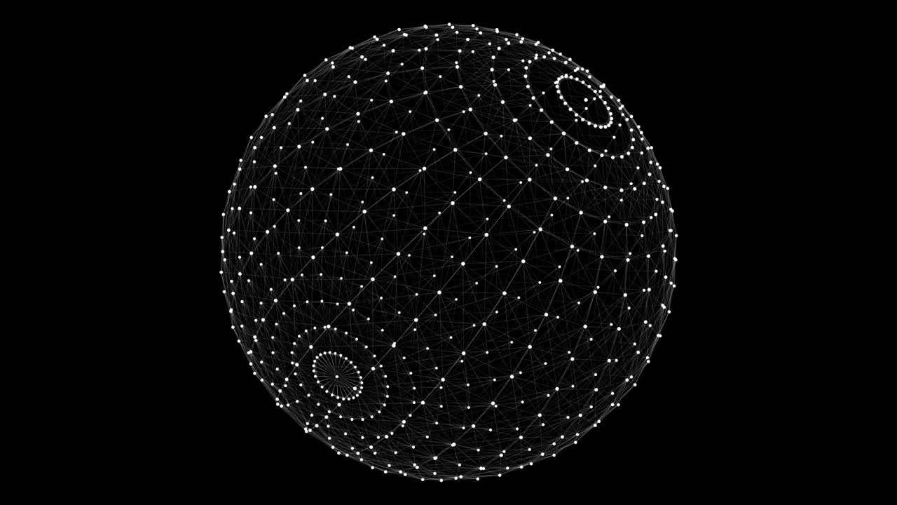 esfera de marco de alambre 3d animada de 4k que gira sobre su eje sobre un fondo negro.