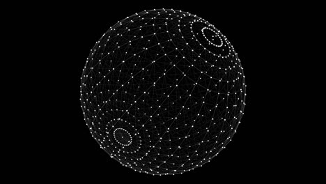 4k animated 3d wireframe sphere rotating on its axis on a black background.3d rendering