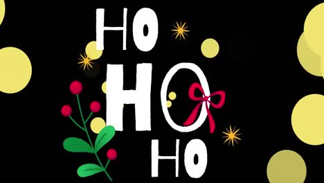 animación del texto ho ho ho sobre estrellas y manchas