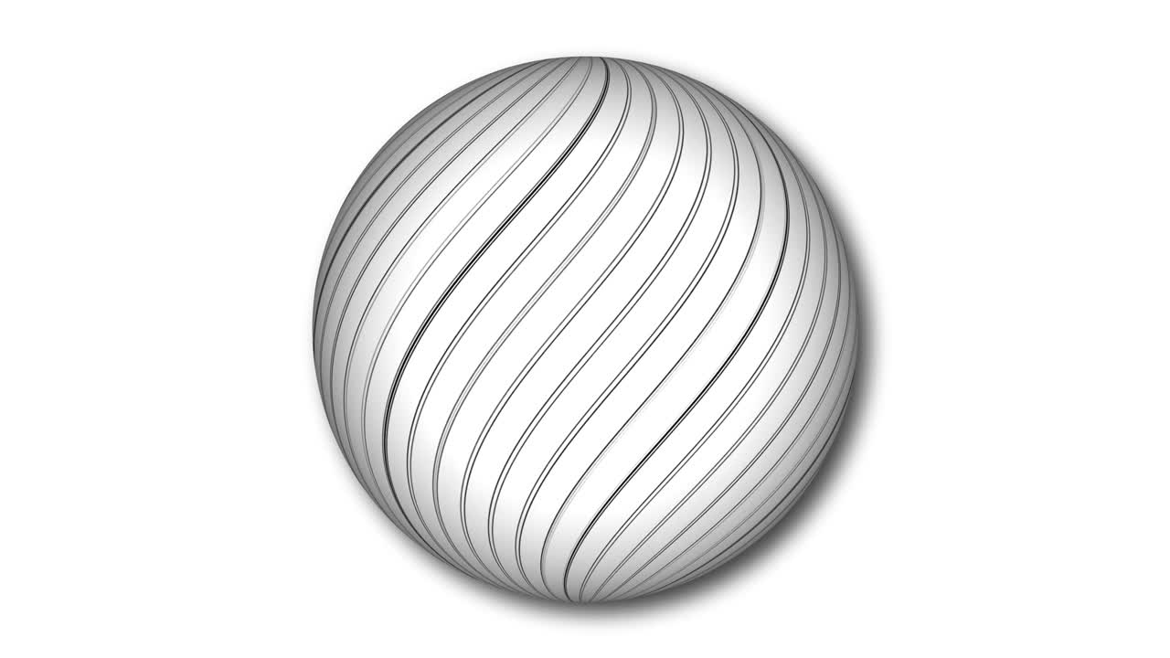 Stripy geometric line animation on a sphere. Animated abstract sphere moving on white background.