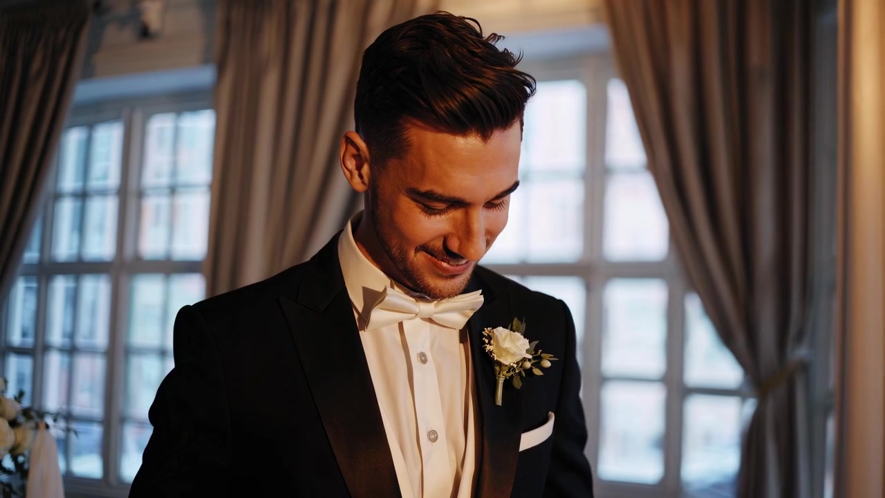 Düğün Töreninde Gelinini Beklerken Gülümseyen Yakışıklı Damat
