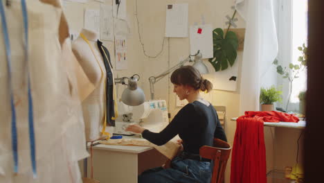 female dressmaker working with fabric