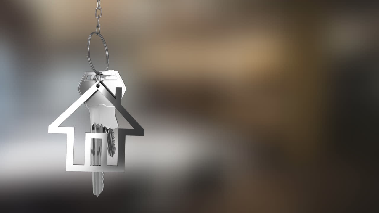 las llaves de la casa y el llavero colgando fuera de foco fondo 4k
