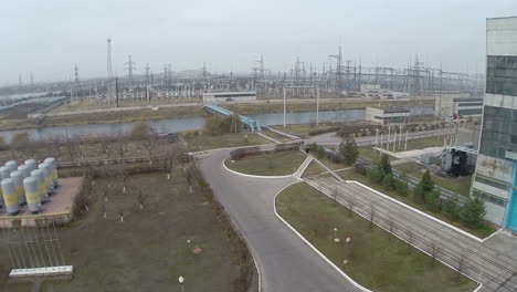 view of industrial area and high voltage power electrical station