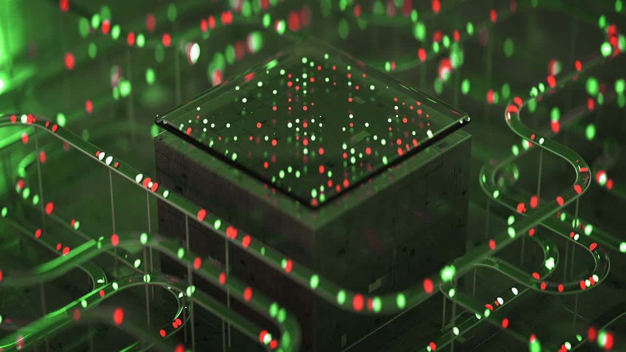 Futuristic digital data processing device seamless loop 3D render animation