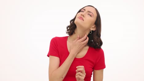 woman suffering from sore throat or neck pain