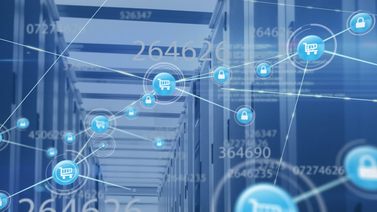 컴퓨터 서버를 통한 연결 네트워크의 애니메이션