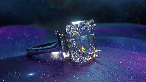 anillo de diamantes de esmeralda cortado de lujo en el espacio