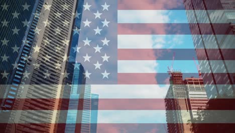 rascacielos contra la bandera de los estados unidos