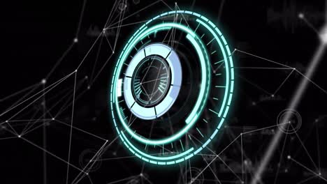 digital animation of round scanner against network of connections on black background
