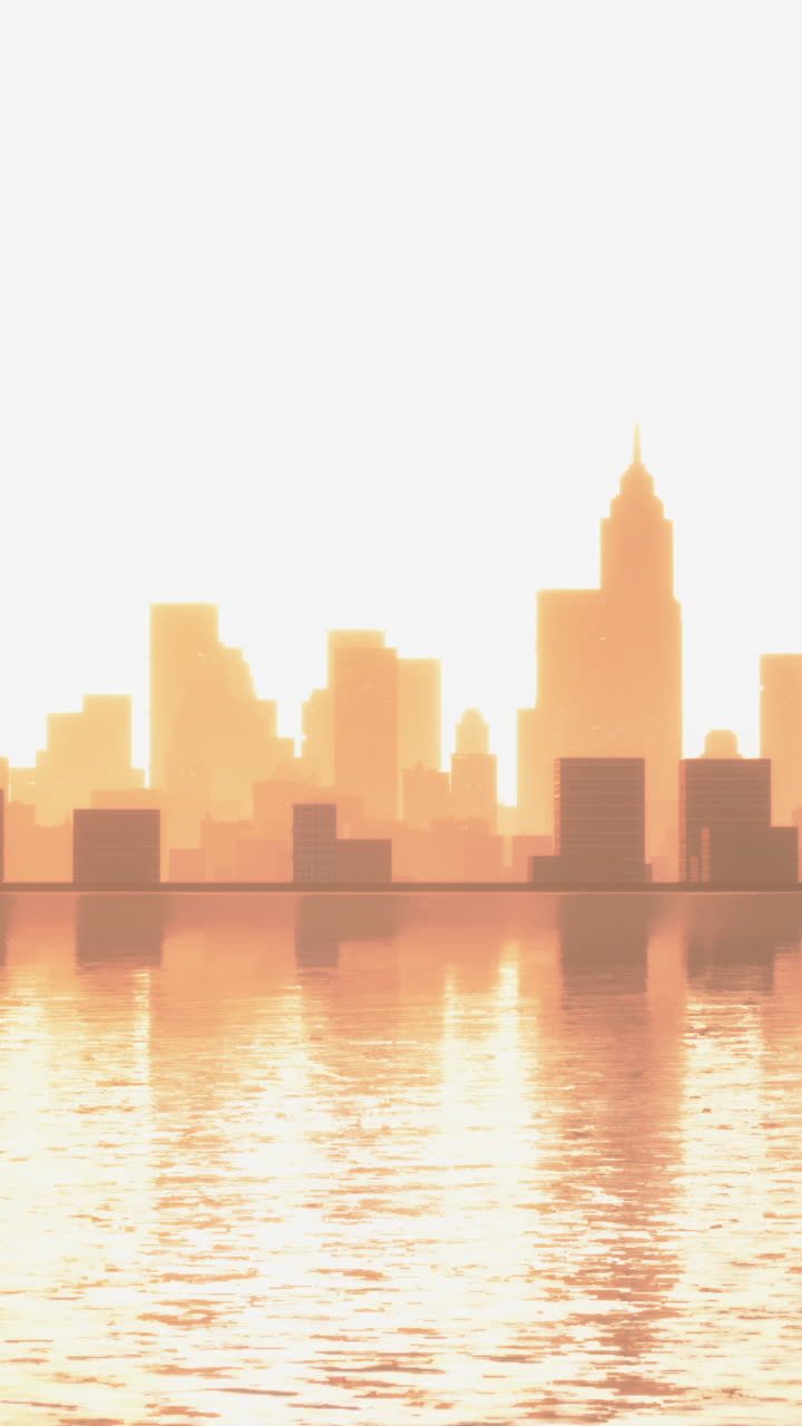 Reflejo del horizonte urbano al amanecer