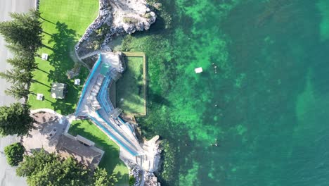 top down drone shot of edithburgh tidal pool on coast of edithburgh, south australia